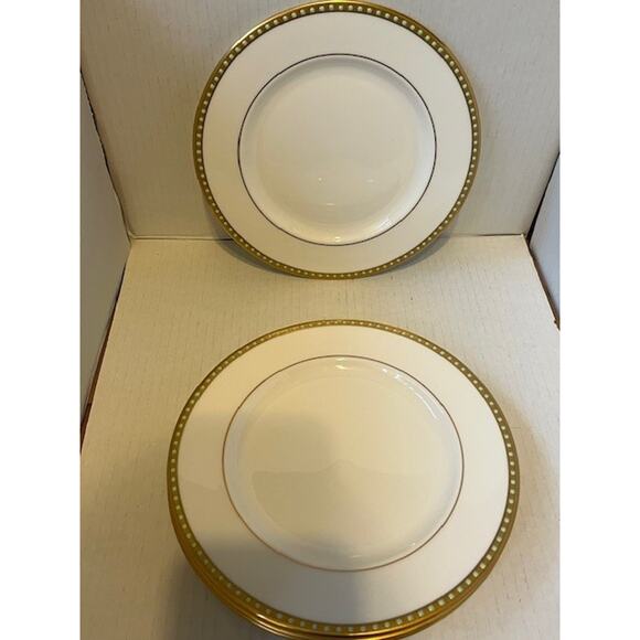 (6) Lenox Beaded Jewel 8” Salad Plate white color gold rim unused - Picture 2 of 3